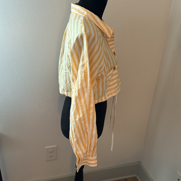 Free People Freddie Stripe crop buttoned down long sleeves cotton linen blend S - Picture 3 of 9